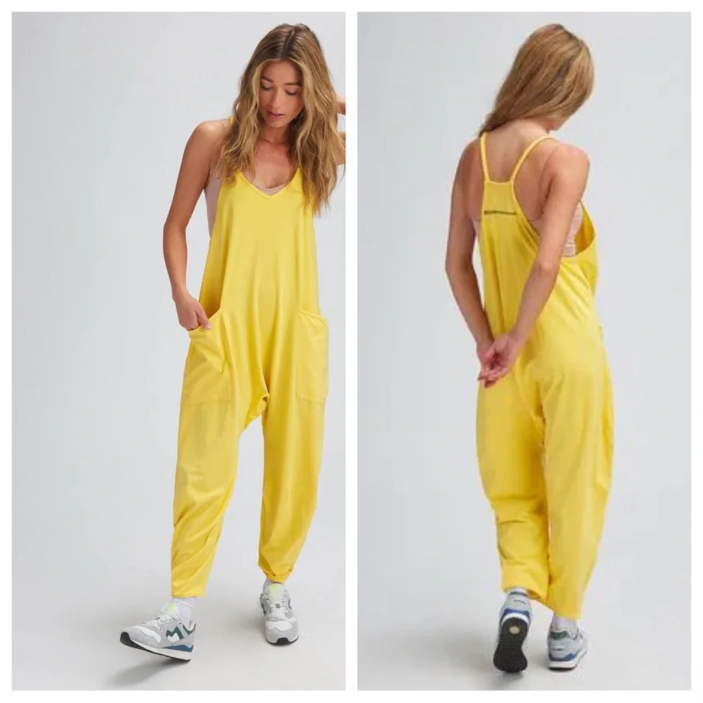 NWOT Free People Movement Hot Shot Onesie Jumpsuit in Yellow Size Small Z199-69